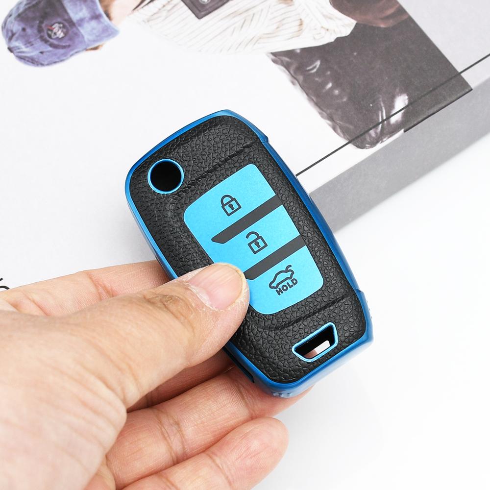 Shell Keyless For Hyundai I30 I35 I40 KONA Genesis Azera Elantra Solaris Tucson Santa Fe TPU Leather Car Folding Key Case Cover Holder