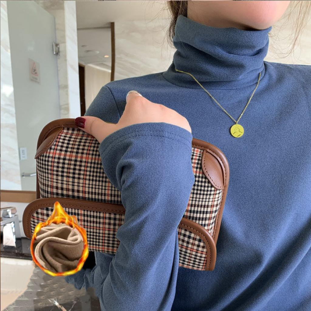 Women's Thermal Underwear High Collar Autumn Winter Thickening Solid Soft Long-sleeved T-shirt Pile Collar Warmer Tops For Women