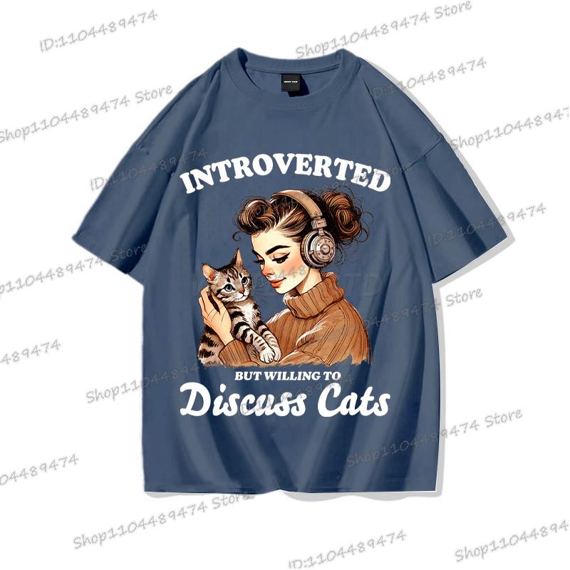 

Cat Lover Gift T-shirt Women Funny Cotton O Neck Tees Introverted But Willing To Discuss Cats Shirt Sarcastic Quotation Tshirt S