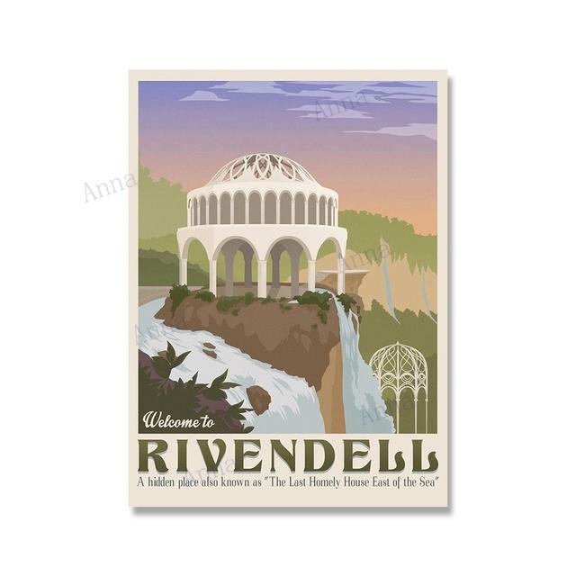 Canvas Painting Nordic Vintage Travel Poster and Prints Tolkien Middle Earth Landscape LOTR Art Wall Pictures Living Room Decor No Frame