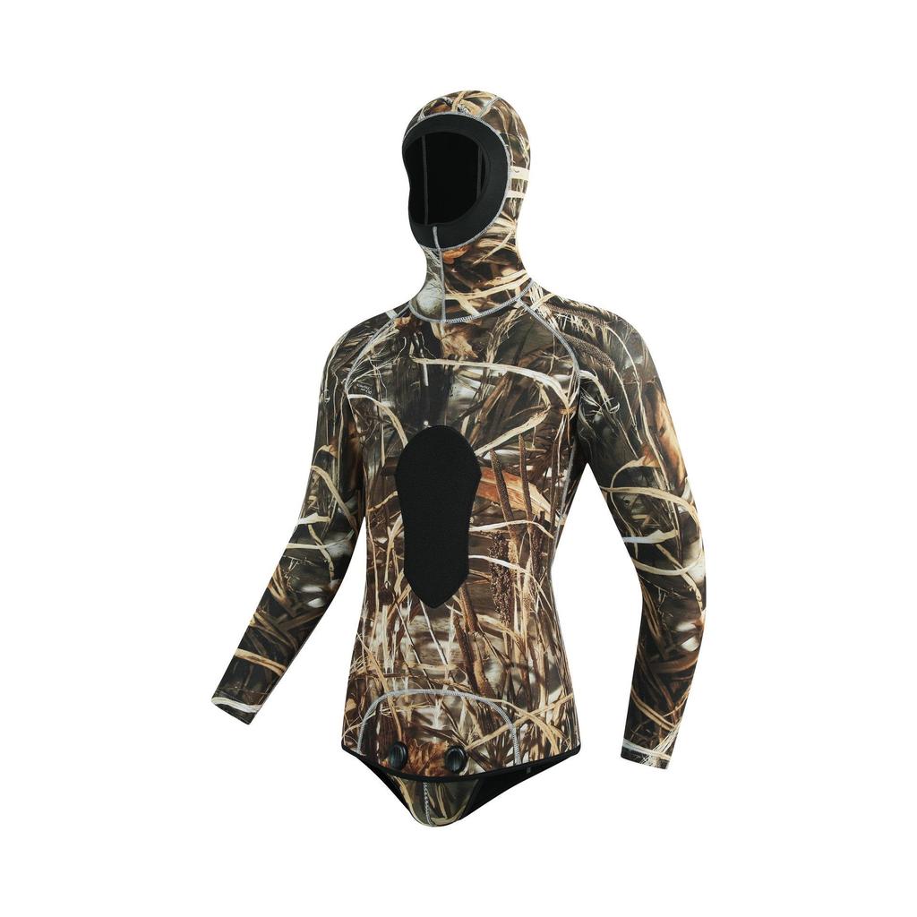 3mm Herrkamouflage Våtdräkt med huva för Jakt, Fridykning, Surfing och Räddning