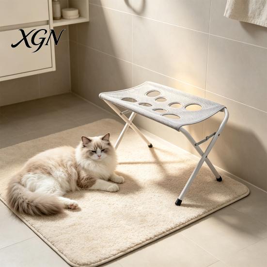 Cat Nail Trimming Sling Pet Grooming Table with Foldable Stand, Adjustable Strap, Hammock, 8-Hole Bathing Restraint Net Washing Station