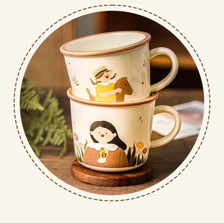 Hrnek keramický podglazurová barva ručně malovaný kreslený rodič-dítě velkoobjemový domácí pitný pár kávový šálek jednoduchý moderní