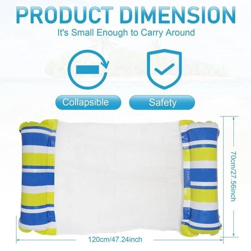 1pcs Inflatable Water Hammock with Mesh Outdoor Water Foldable Striped Floating Bed Water Lounge Chair Pool Party Beach Fun