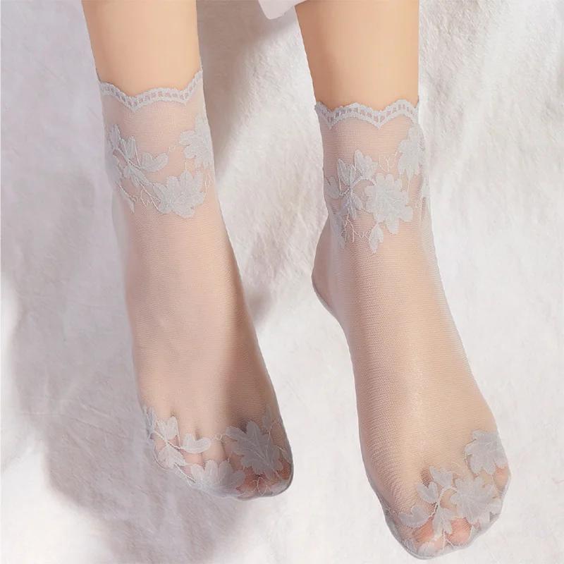 New Summer Short Socks Women Mesh Lace Transparent Lolita Style Invisible Thin Non-slip Short Ankle Black Low Cut Boat Socks