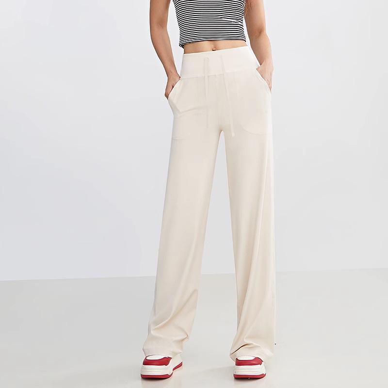 Sweatpants Yoga pants Women's Lycra antibacterial high waist pocket straight trousers loose and thin sportswear fitness pants