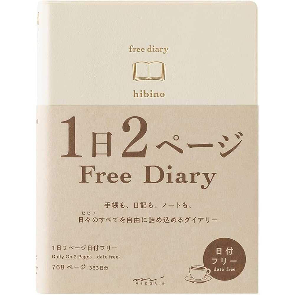 Midori Diary, Hibino Free Diary, A6, 1 Day, 2 Pages, Ivory, 15395006