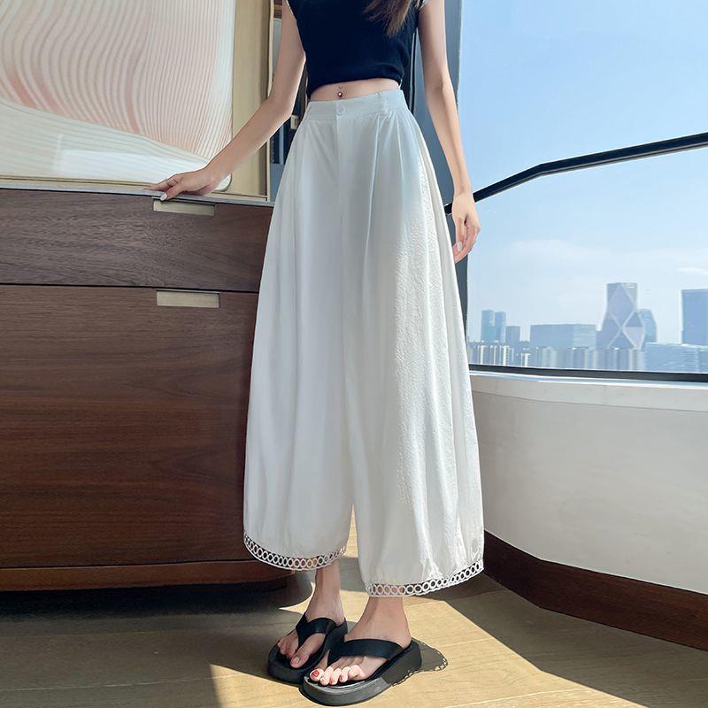 

Women s Spring Ice Silk Lantern Pants - Quick-Dry, Thin, White, Wide-Leg Balloon Style 2XL (131-155 kg) белый
