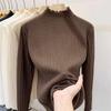 Women's Autumn Winter White Pullover Base Layer Sweater with Ruffled Trim - Half-High Neck Knit Inner Wear Top for Spring and Autumn