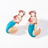 Pinkdudu Mermaid Enamel Earrings  Whimsical Shell & Red Crystal Drops Hand-Painted Fairy Tale Jewelry PD1475