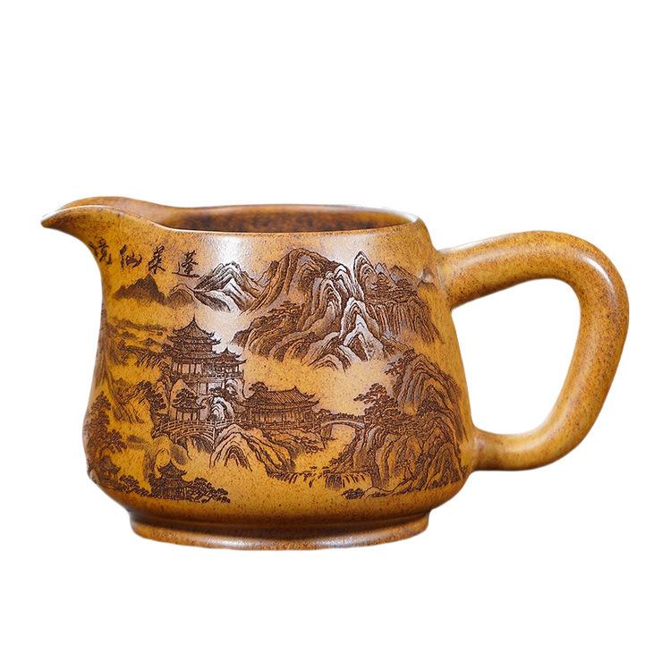 

250ml Yixing Purple Clay Wood-fired Porcelain Landscape Tea Pitcher Pour Tea Cha Hai Dispenser Justice Cup Fair Mug Cafes Gift