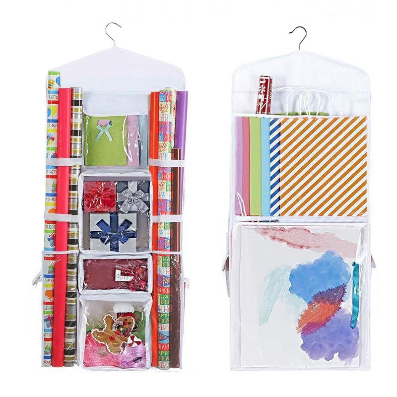 

1PC Hanging Organizer New Year With Multiple Pockets For Holiday Gift Wrapping Transparent Halloween белый