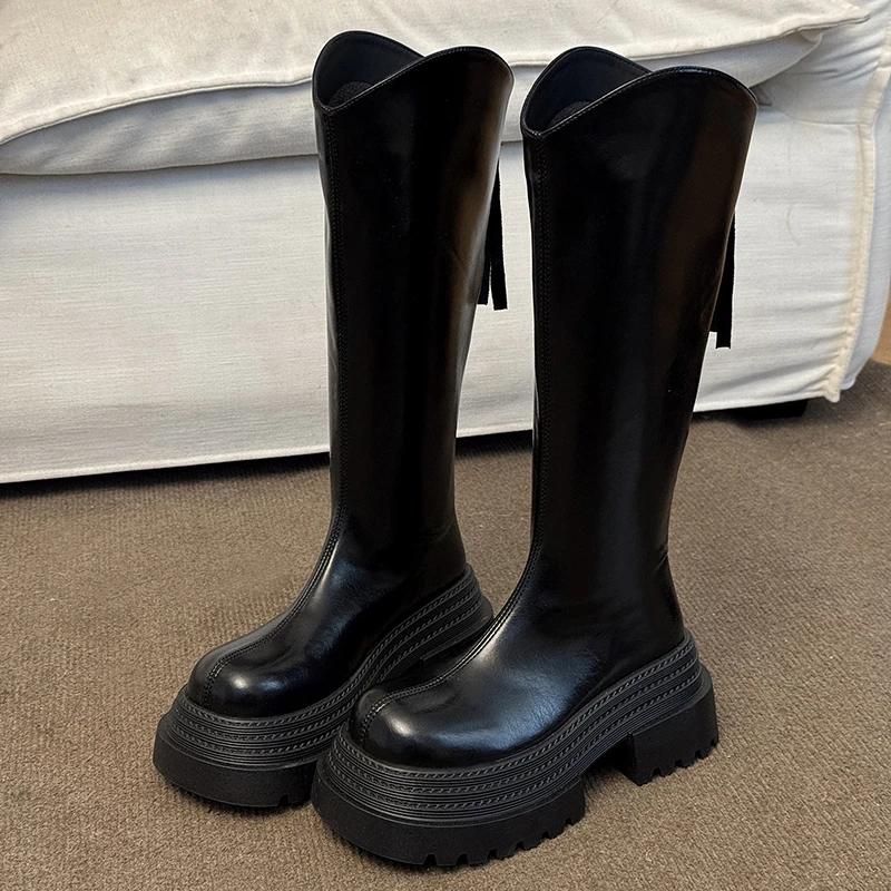 

Мода Мода Панк Стиль Женские Сапоги до Колена Черные На молнии Платформа Толстый Каблук Обувь Зимние Женские Ботильоны Рыцарские из Мягкой Кожи 40 чёрный