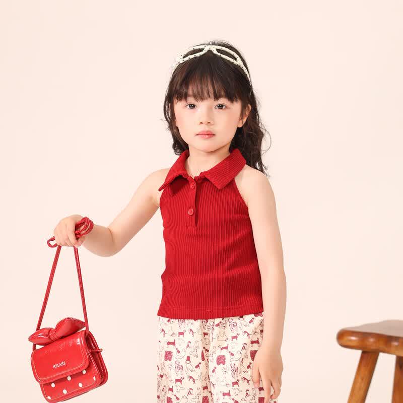 LUSON Girls  Summer Sleeveless Lapel Vest Top 110