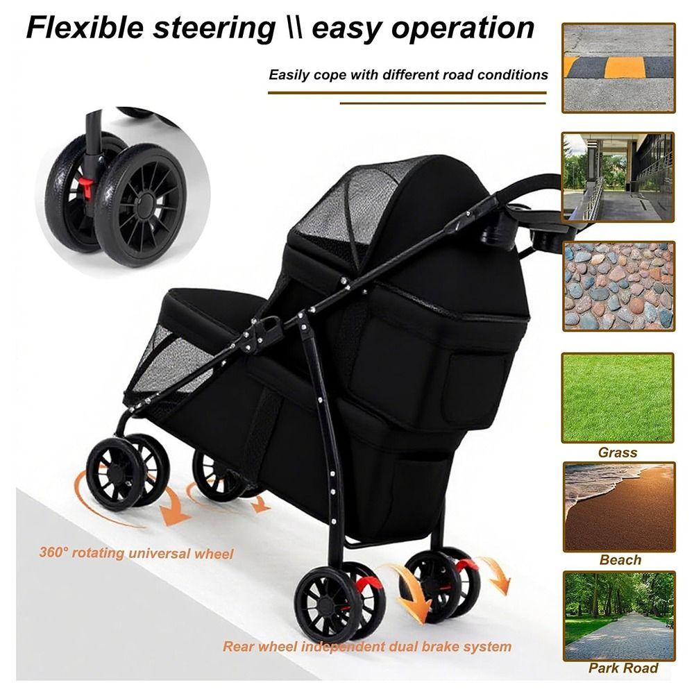 With 2 Carriages Double Pet Stroller Cup Holder Dog Stroller Multi-Pet Families