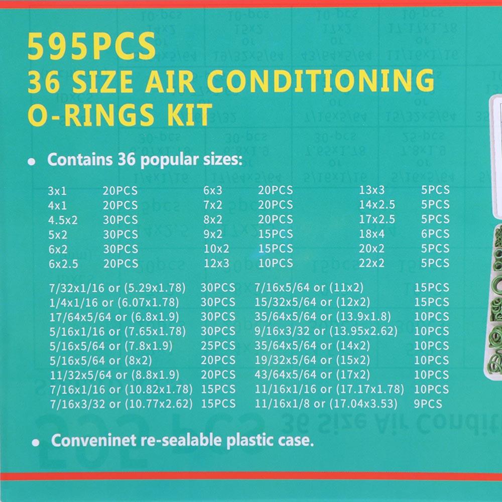 36 Size Air Conditioning O Ring Kit 595pcs Automotive A/C Plumbing Repair Air-Conditioning