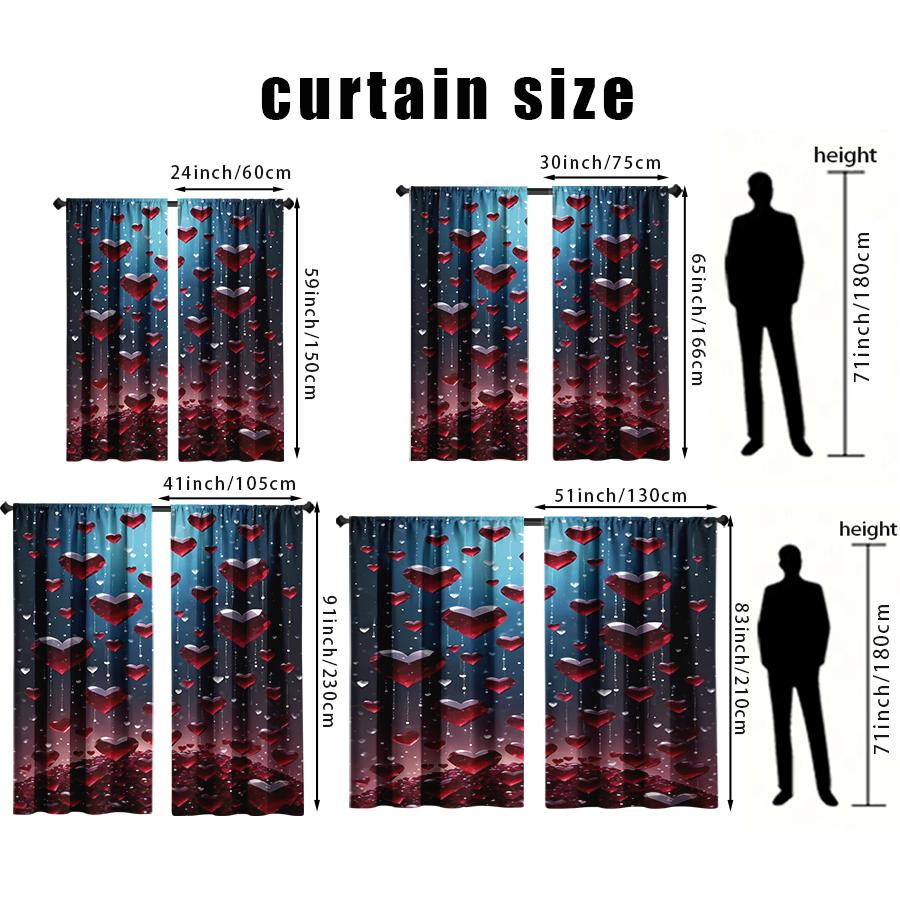 2PCS Red and Sapphire Heart-shaped Curtains   Luxurious Style   Bedroom and Living Room   Drawbar Pocket Style