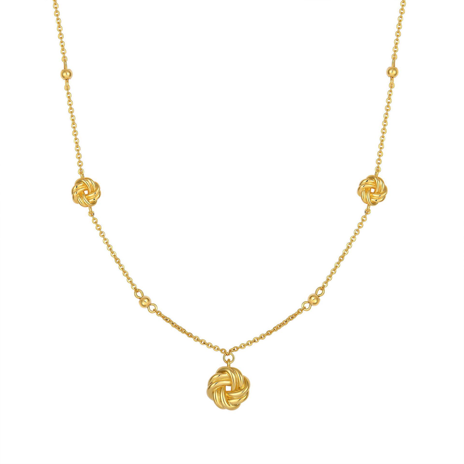 Copper-Plated Gold Chinese Knot Necklace: Elegant Collarbone Style