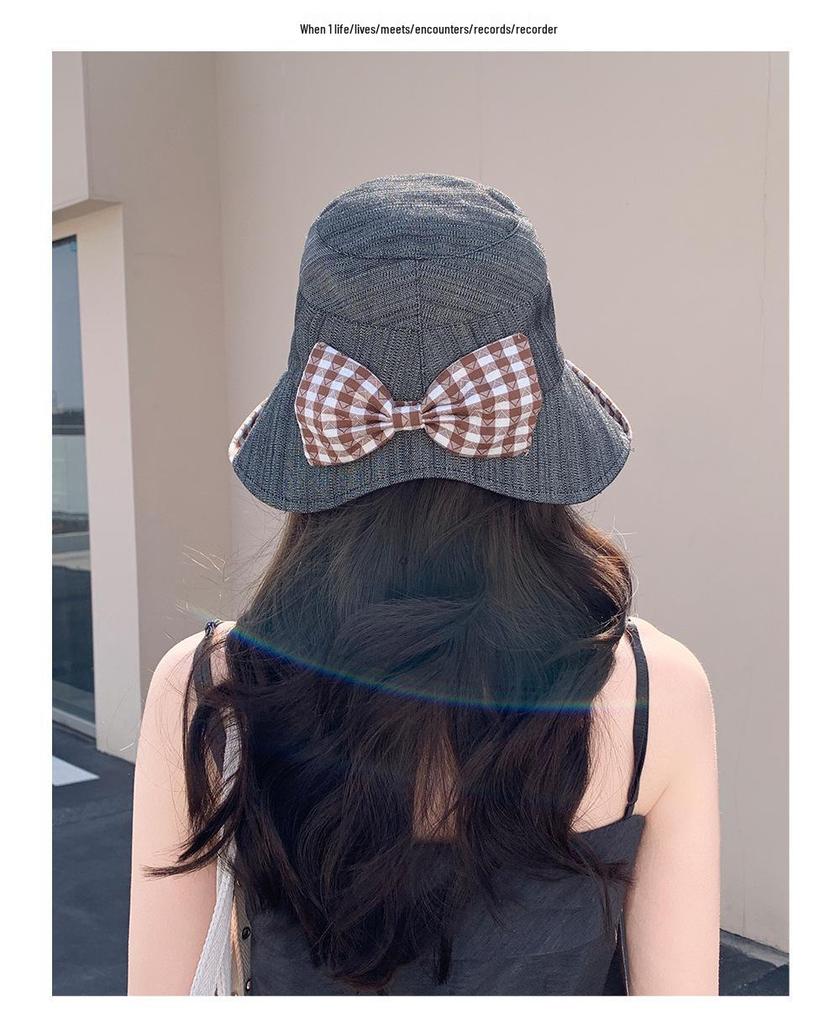 Women's Summer Plaid Bucket Hat: Breathable, UV Protection, Face-Slimming, with Bowknot