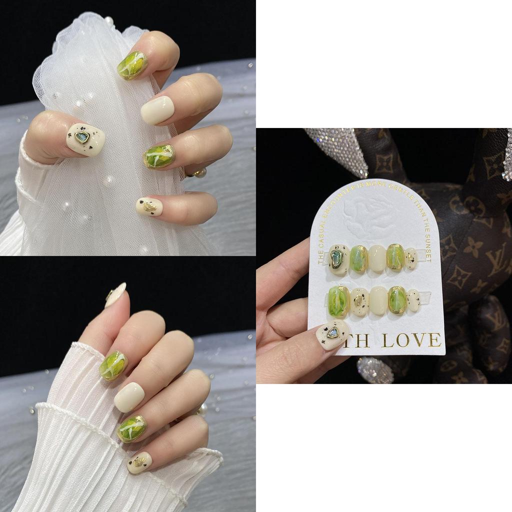 Hand Painted Jade Lake Nail Art Pure Gentle And Elegant