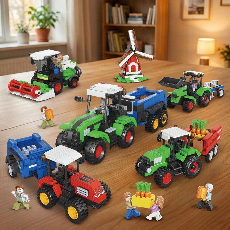 City Farm Tractor & Harvester Model: Educational Building Blocks Toy for Boys