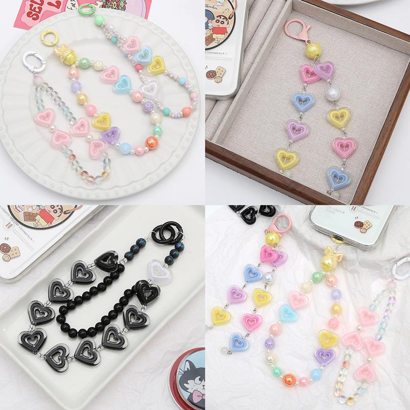 10pcs 20x23mmTransparent Hollow Out Heart-shaped Have Hole Bead Acrylic Straight Hole Bead DIY Mobile Phone Chain Accessory