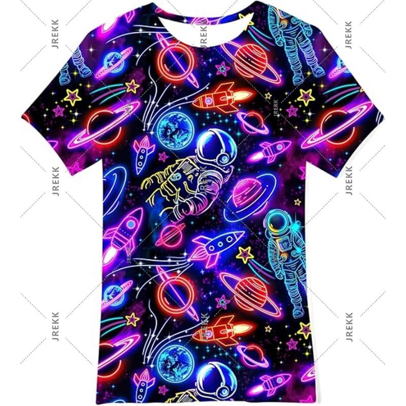 Neon Hip Hop Kat T-shirt Voor Mannen Carnavalsfeest Ronde Hals Korte Mouw T-shirts Hip Hop Straat 2025 Zomer Trend Sterren Ruimte Tee
