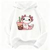 Soft Children Hoodie, Cute Axolotl Drinking Bubble Tea Cartoon Print Pullover Sweatshirt, Autumn Winter Long Sleeve Top For Kids Daily Casual Wear