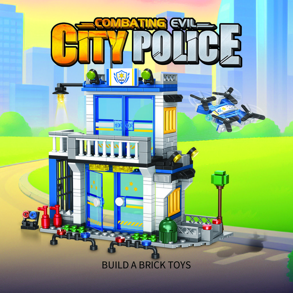 352PCS Police Station Construction Bricks Kit City Assembly Puzzle Model Toy Blocks Education Desktop Decor Gifts