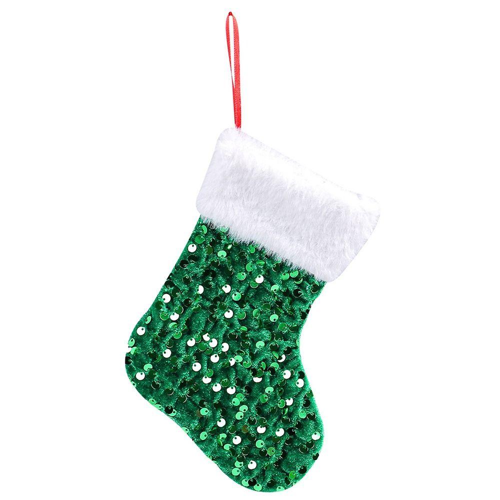 Red Green Plush Sequins Christmas Socks Cartoon Christmas Tree Ornaments Xmas Decor Gift