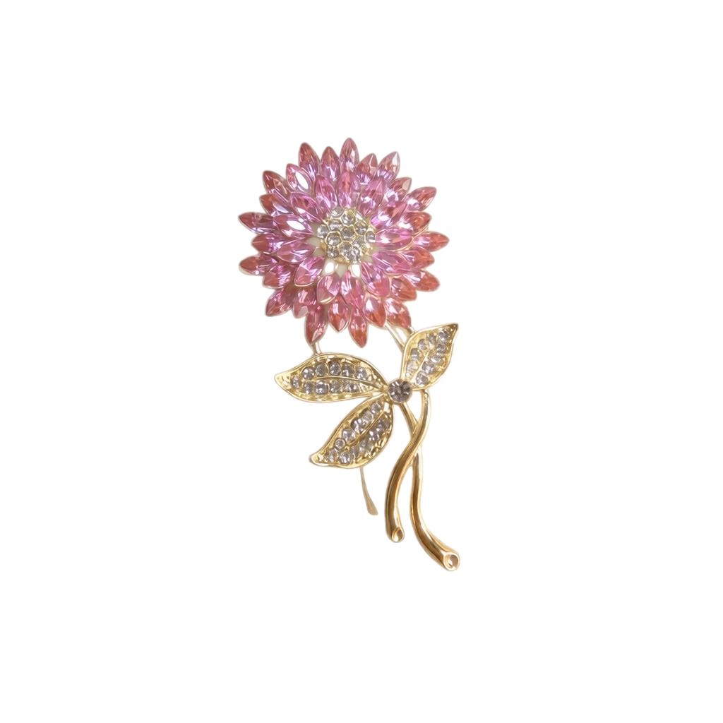Sunflower Brooch Pin with Crystal Embellishments Elegant Floral Design for Women Coat Dress Accessories Jewelry Gift