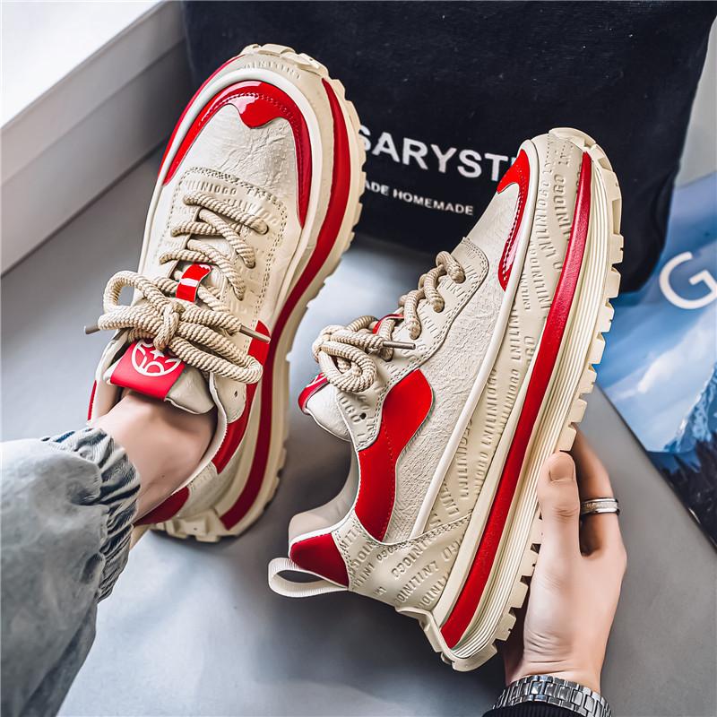 Men's shoes autumn Internet celebrity explosion leather platform dad trendy shoes men's leisure sports versatile work labor insurance shoes