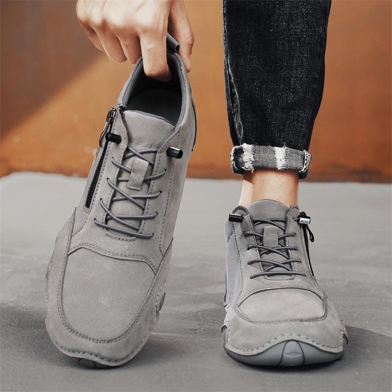Men's Casual Shoes Side Zipper Short Boots Versatile Flat Bottom Trendy Fashionable Men's Shoes Suitable for Outdoor Sports