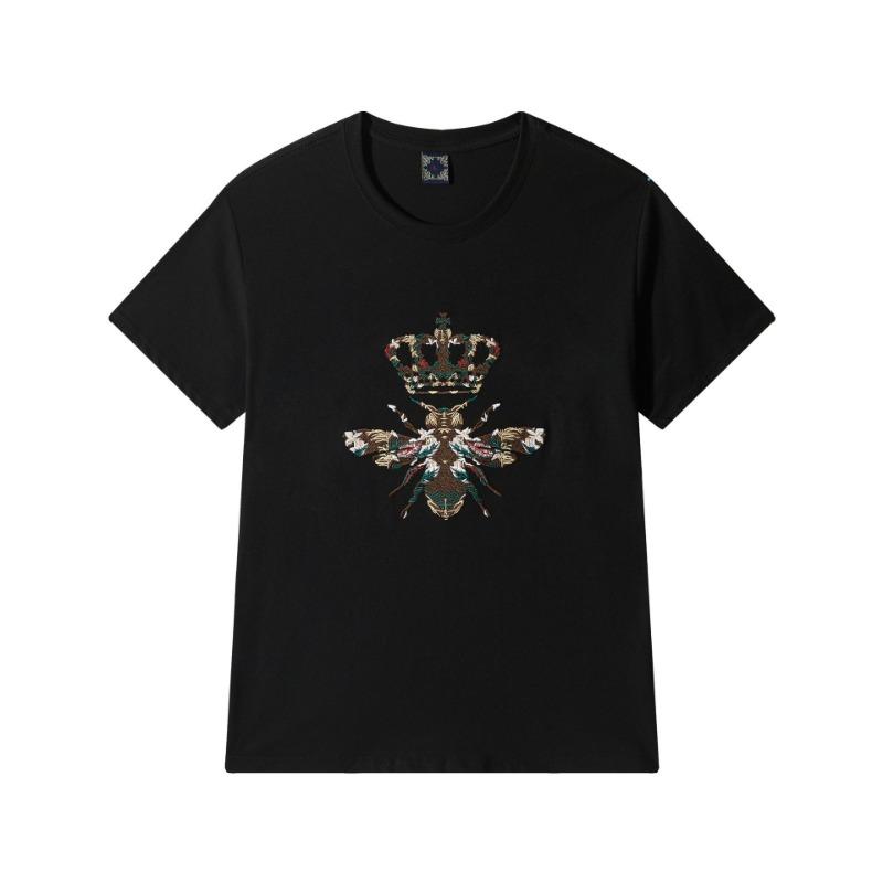 Zomer Geborduurd Katoen Losse Ronde Hals Grote Korte Mouw T-shirts Heren