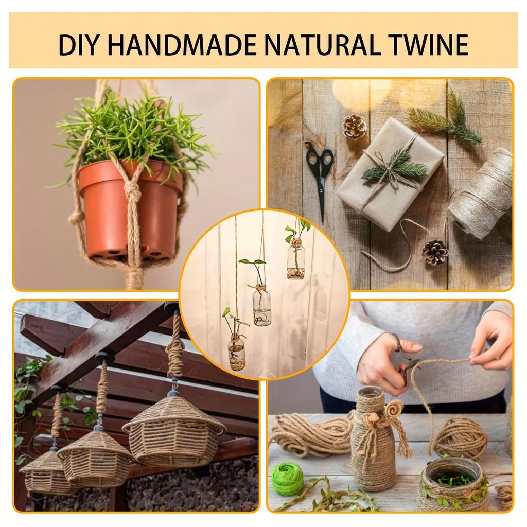 Natural Jute Twine 1.5 mm/2.5mm,(100M/28M) Natural Hemp Twine for Craft Gift Wrapping Packing Gardening Arts Decoration Wedding Decor