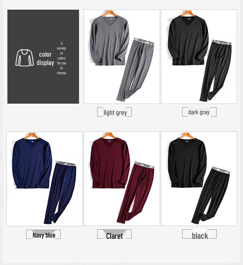 Men's Slim Fit Seamless Fleece-lined Thermal Underwear Set for Autumn