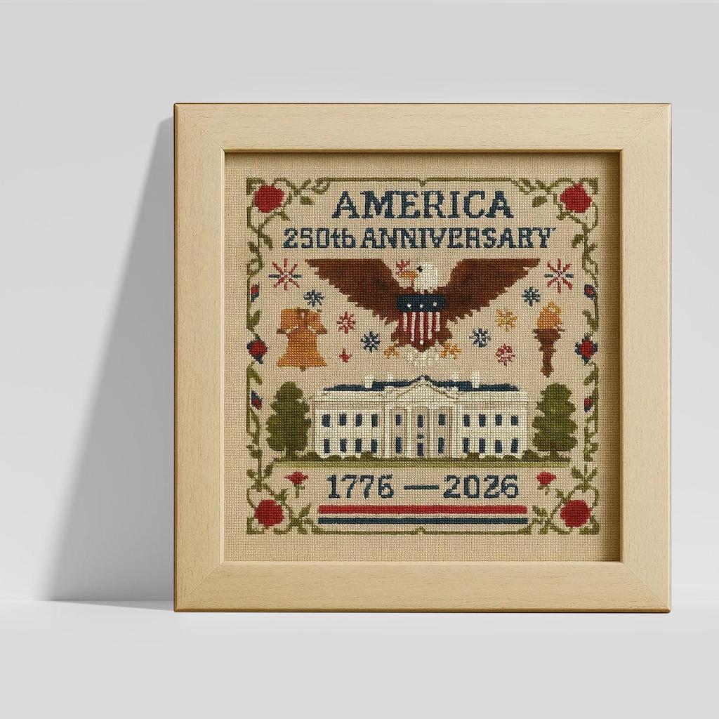 US 250. Jahrestag Kreuzstichset Personalisiert Patriotischer Kreuzstich Gedenkstickerei für Anfänger Gestempelt