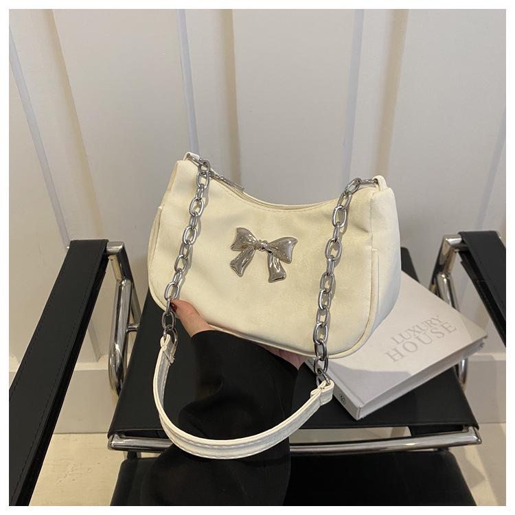 2024 Women's Solid Color Bow Underarm Bag - Fashionable Dumpling Style