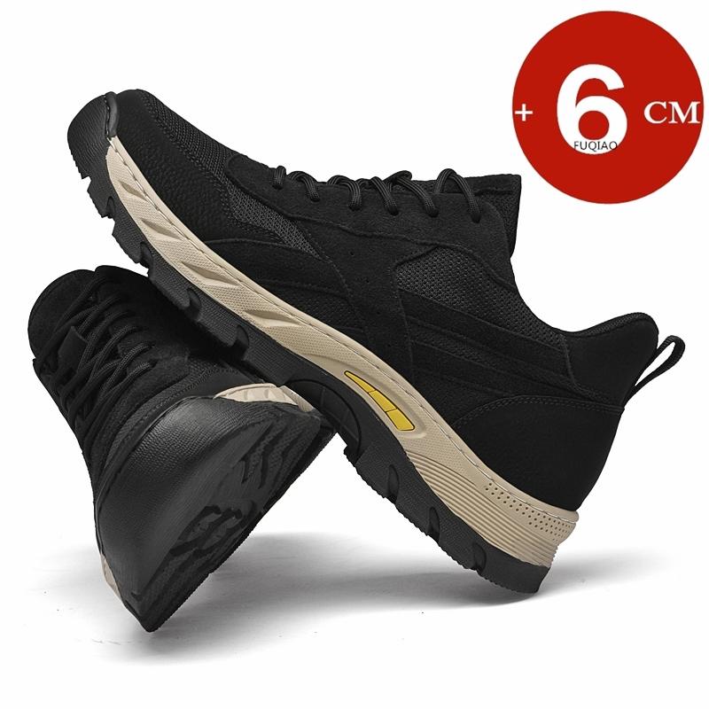 Men's Breathable Genuine Leather & Mesh Hidden Elevator Casual Sneakers Lift Outdoor Sports Work Hiking Height Increasing Shoes