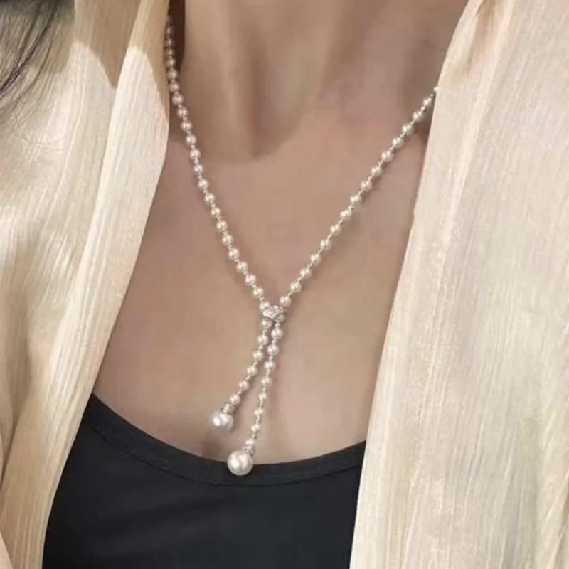 Elegant Neckline Enhancing 3-4mm Natural Pearl Choker Lariat 925 Silver Cz Accent 10-11mm Edison Pearl Tassel Versatile Necklace