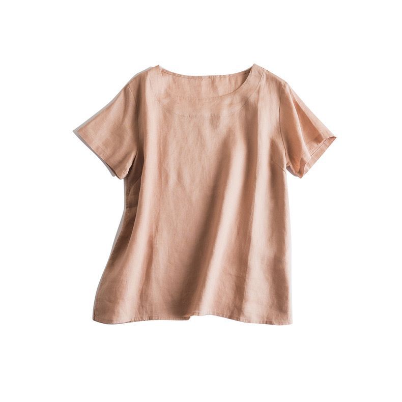 Summer Commuting Simple and Artistic Thin Round Neck Short Sleeve Women s Casual T-Shirt Top M розовый