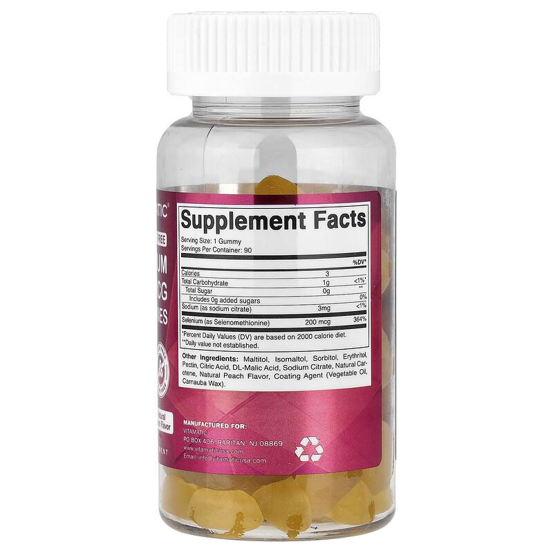 Selenium Gummies, Sugar Free, Natural Peach, 200 Mcg, 90 Gummies
