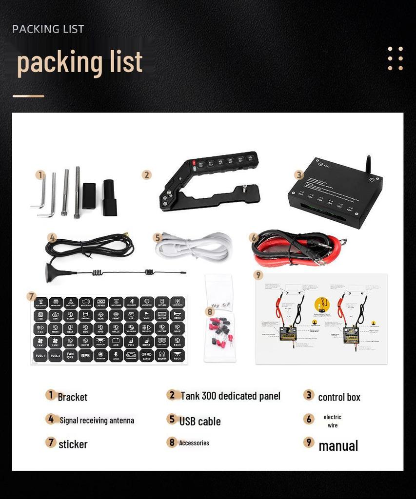 Tank 300 Off-Road Mod: A-Pillar Grab Handle with High-Power LED Spotlight, Wireless Strobe, and Remote Control.