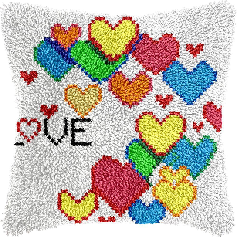 Latch Hook Pillow Case Rug Sewing Set with Pre-Printed Pattern DIY Crochet Yarn Embroidery Needlework Craft Kits Home Decor