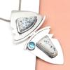 Dendritic Opal Sky Blue Topaz  Mother's Day Silver Jewelry Pendant  2.5"