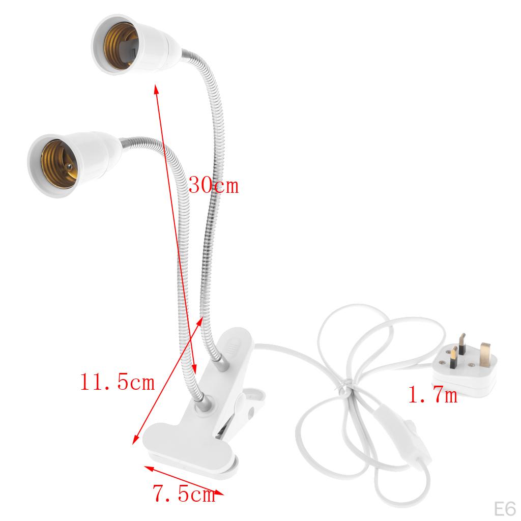 UK 2-head Flexible Clip LED Light Lamp Bulb Holder Socket Converter