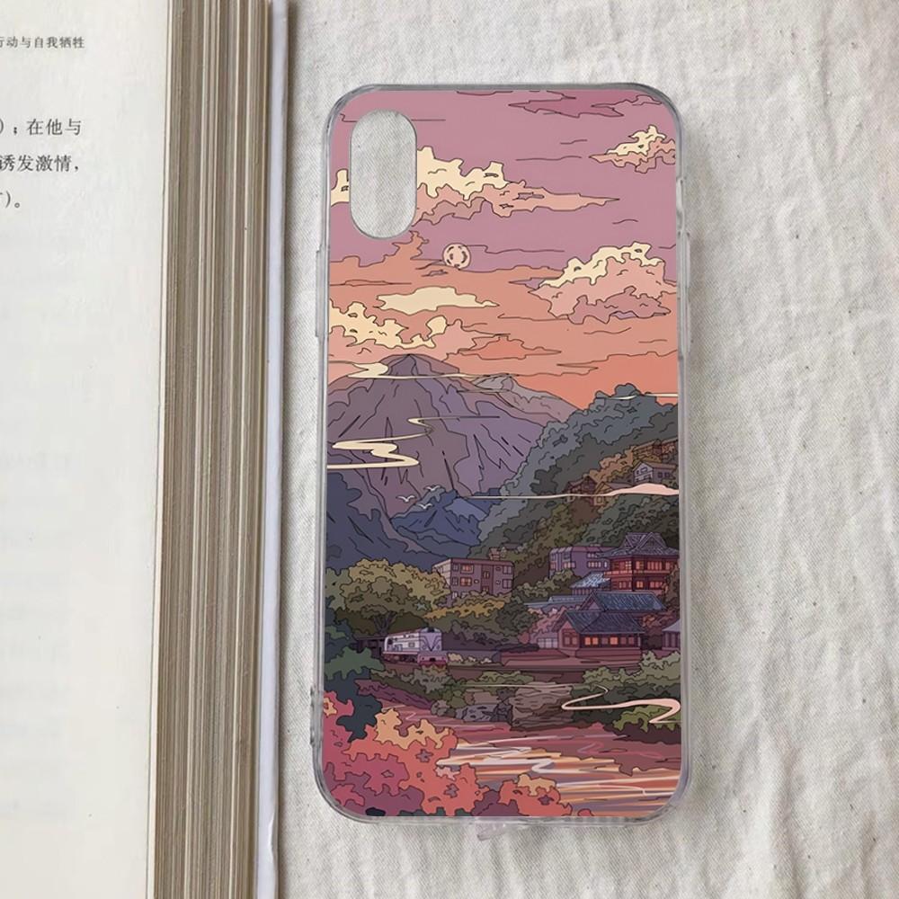 Japan Anime Landscape Phone Case For iPhone 15 13 14 Pro Max XS XR 12 11 Pro 13 Mini 6 7 8 Plus Clear Back Cover Capa