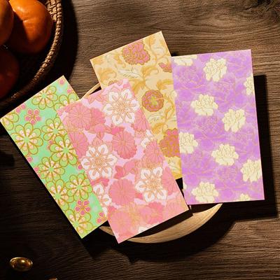 6pcs Mixed Pattern Red Envelope Thickened Flower Printed Lucky Money Bag Traditional Colorful Hongbao Spring Festival