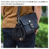 Whatna Natural Thick Cowhide Leather Coin Purse for Men and Women, 2-Way Drawstring Bag, Mini Sacoche Bag, Carabiner Pouch, Belt Loop, Mini Waist Bag,
