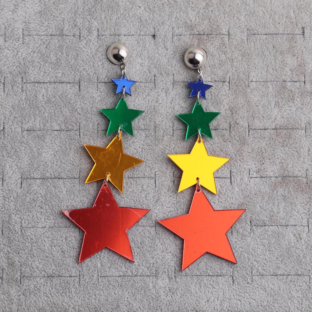 Punk Neon Color Star Acrylic Dangle Earrings For Women Girl Hollow Geometric Pentagram Long Drop Earrings Fashion Jewelry Gifts